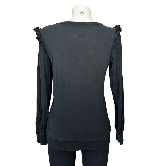 CHASER‎ Black Scoop Neck Ruffled Shoulder Long sleeve Top in medium Cotton - Picture 3 of 8